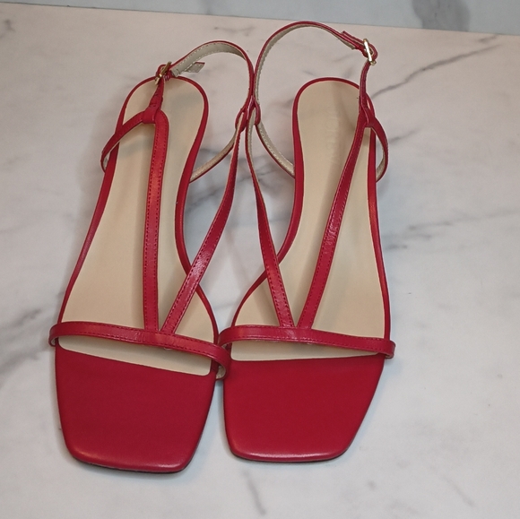 J.Crew NWOT  Red Krista Slingback Kitten-heel Sandals in Leather - Picture 2 of 6